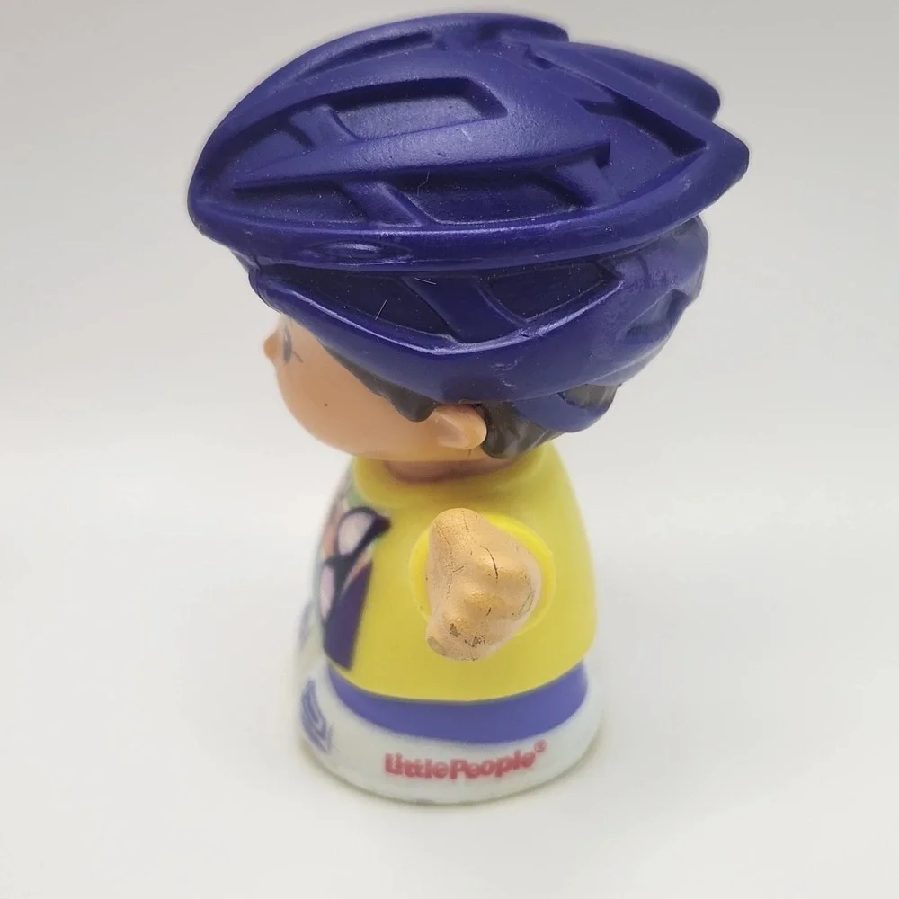 Fisher Price Little People Bike Bicycle Rider Boy Purple Helmet W/ Water Bottle